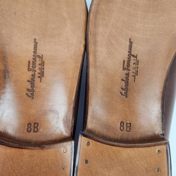 Salvatore Ferragamo Sport Gwendy Tan Pebble Calf Loafers Women Size 8B Brown New - Picture 13 of 14